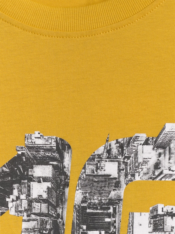 Męski t-shirt z nadrukiem 4F 4FWSS26TTSHM2659 - żółty