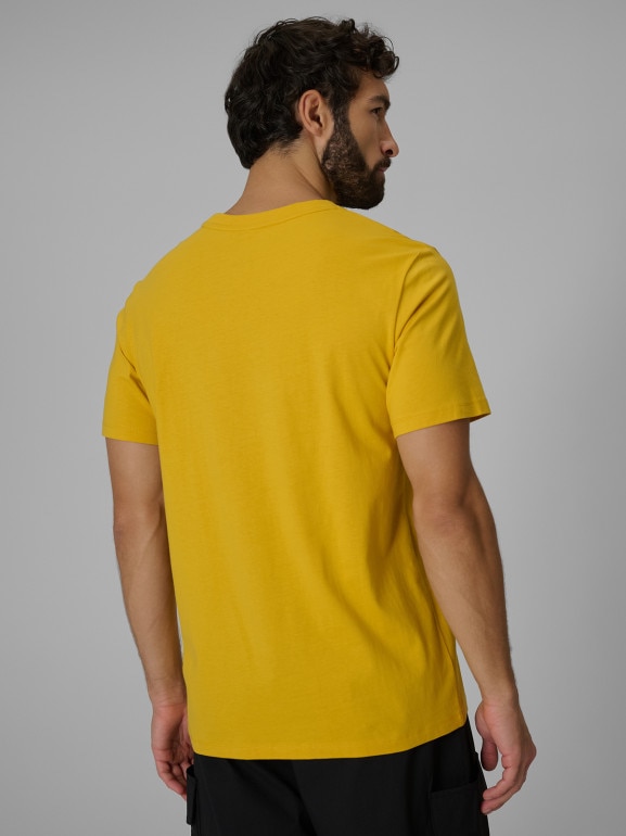 Męski t-shirt z nadrukiem 4F 4FWSS26TTSHM2659 - żółty