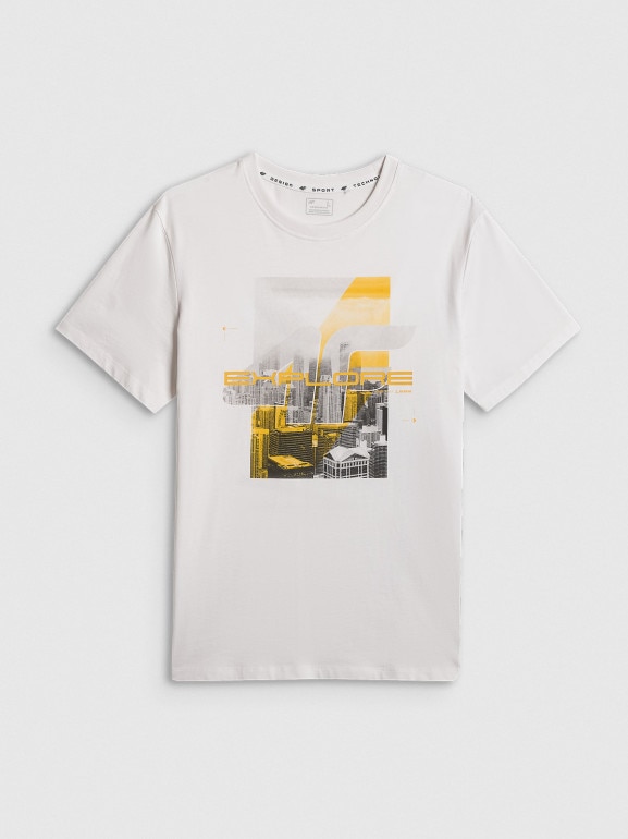 Męski t-shirt z nadrukiem 4F 4FWSS26TTSHM2660 - biały
