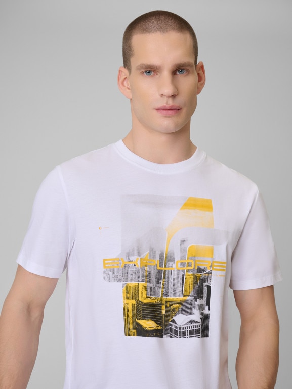 Męski t-shirt z nadrukiem 4F 4FWSS26TTSHM2660 - biały