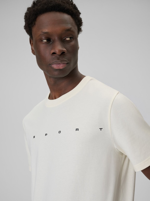 Męski t-shirt z nadrukiem 4F 4FWSS26TTSHM2661 - kremowy