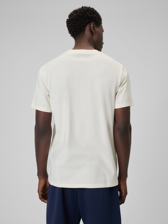 Męski t-shirt z nadrukiem 4F 4FWSS26TTSHM2661 - kremowy