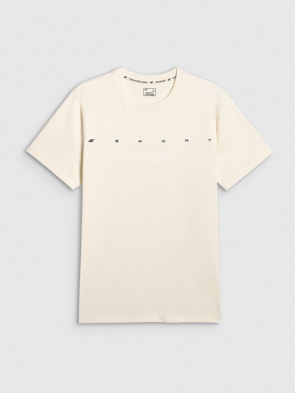 Męski t-shirt z nadrukiem 4F 4FWSS26TTSHM2661 - kremowy