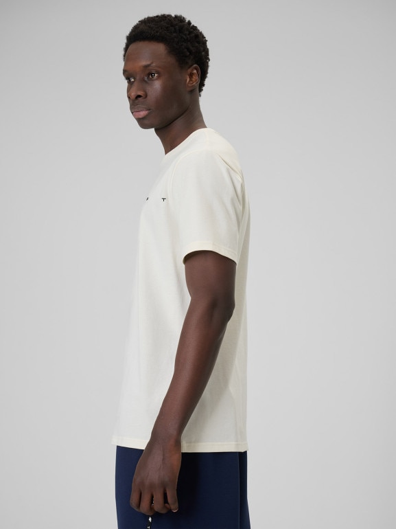 Męski t-shirt z nadrukiem 4F 4FWSS26TTSHM2661 - kremowy