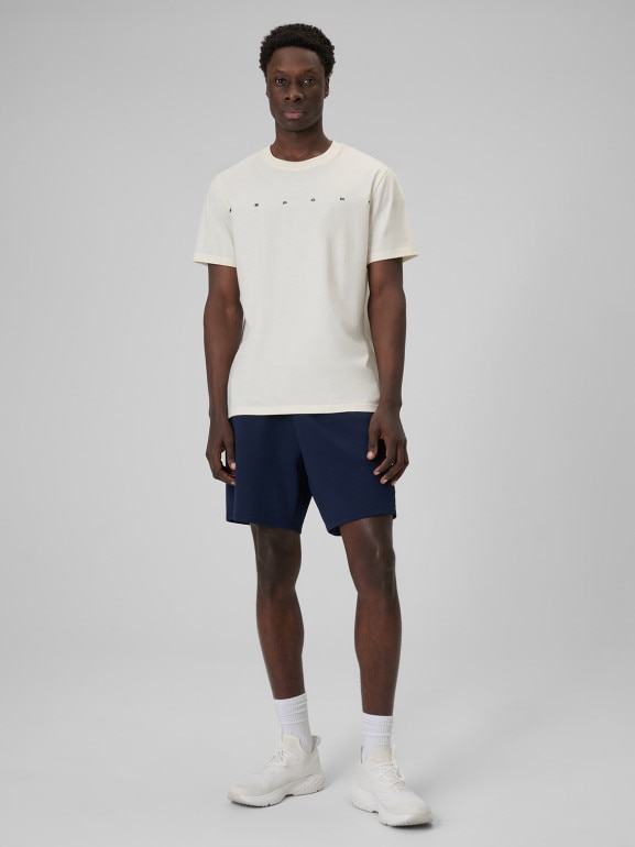 Męski t-shirt z nadrukiem 4F 4FWSS26TTSHM2661 - kremowy