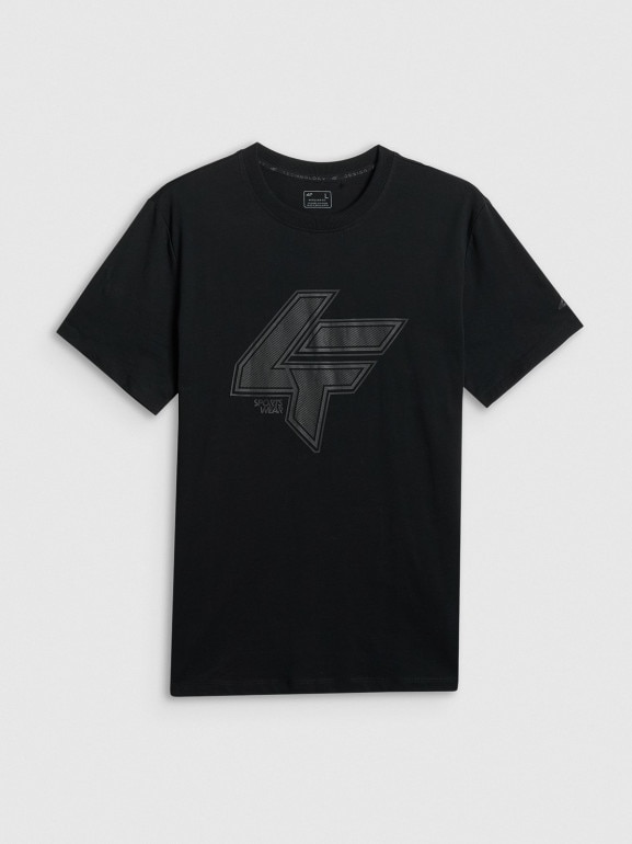 Męski t-shirt z nadrukiem 4F 4FWSS26TTSHM2662 - czarny