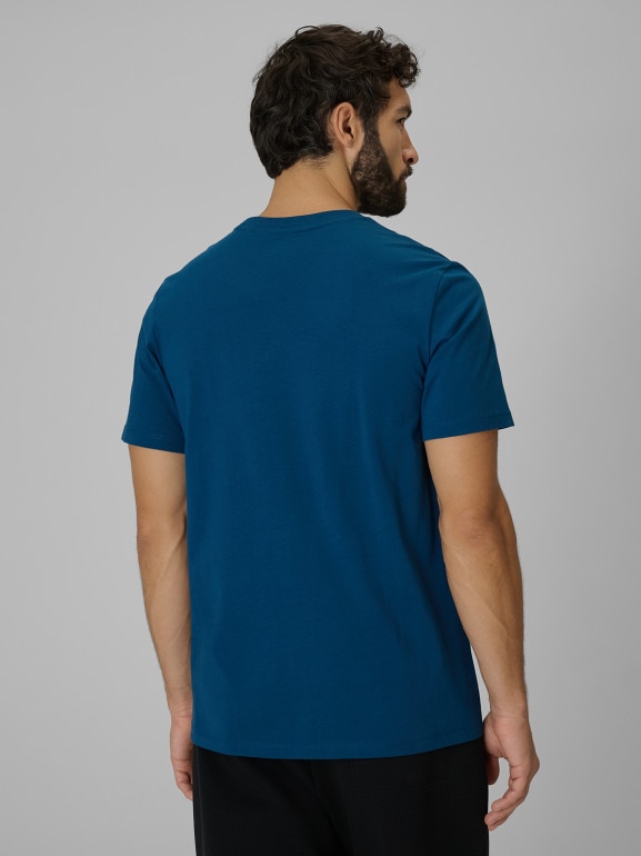 Męski t-shirt z nadrukiem 4F 4FWSS26TTSHM2662 - turkusowy