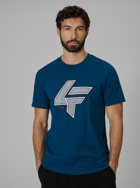 Męski t-shirt z nadrukiem 4F 4FWSS26TTSHM2662 - turkusowy