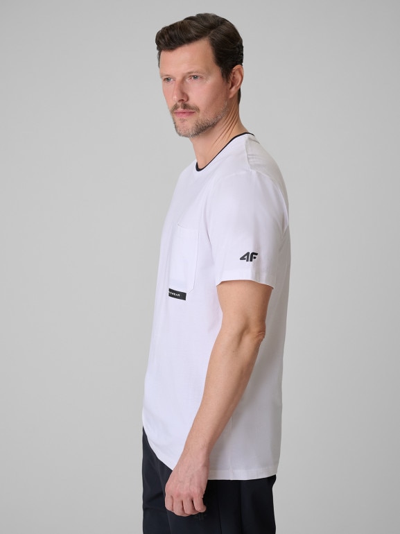 Męski t-shirt z nadrukiem 4F 4FWSS26TTSHM2663 - biały