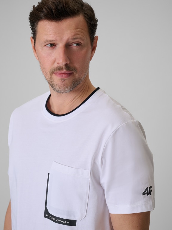Męski t-shirt z nadrukiem 4F 4FWSS26TTSHM2663 - biały