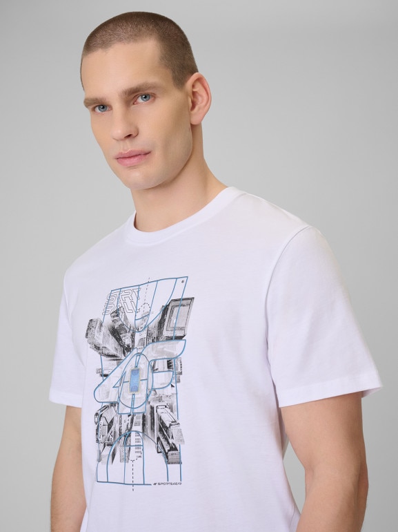 Męski t-shirt z nadrukiem 4F 4FWSS26TTSHM2664 - biały