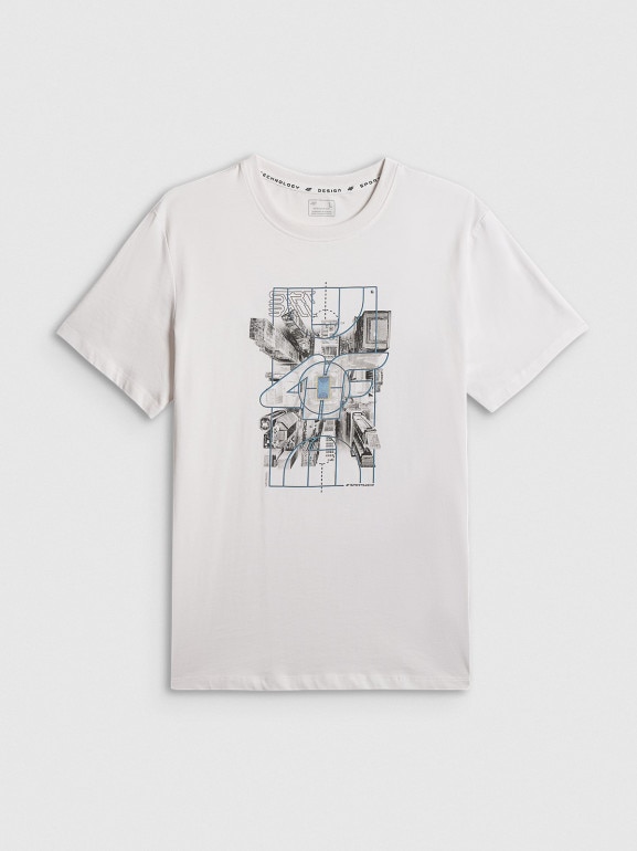 Męski t-shirt z nadrukiem 4F 4FWSS26TTSHM2664 - biały