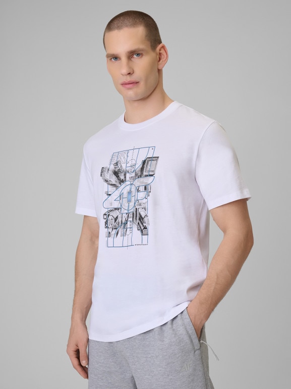 Męski t-shirt z nadrukiem 4F 4FWSS26TTSHM2664 - biały