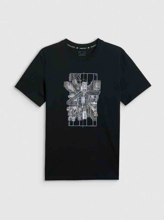 Męski t-shirt z nadrukiem 4F 4FWSS26TTSHM2664 - czarny