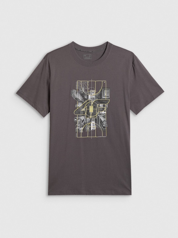 Męski t-shirt z nadrukiem 4F 4FWSS26TTSHM2664 - szary
