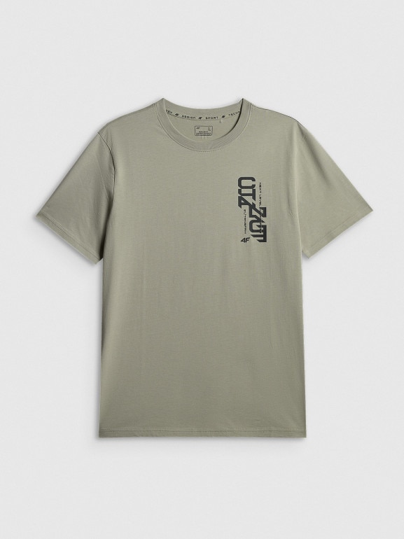Męski t-shirt z nadrukiem 4F 4FWSS26TTSHM2665 - khaki