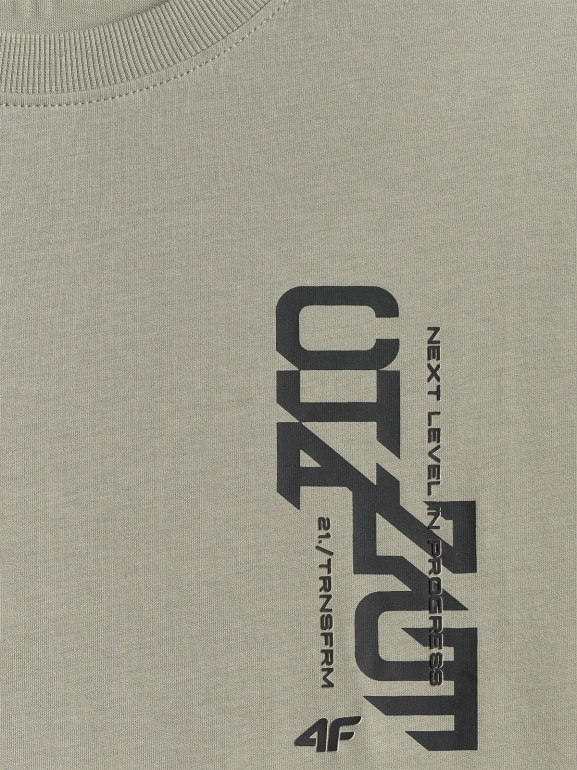 Męski t-shirt z nadrukiem 4F 4FWSS26TTSHM2665 - khaki