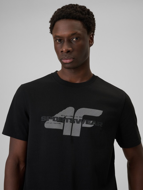 Męski t-shirt z nadrukiem 4F 4FWSS26TTSHM2666 - czarny