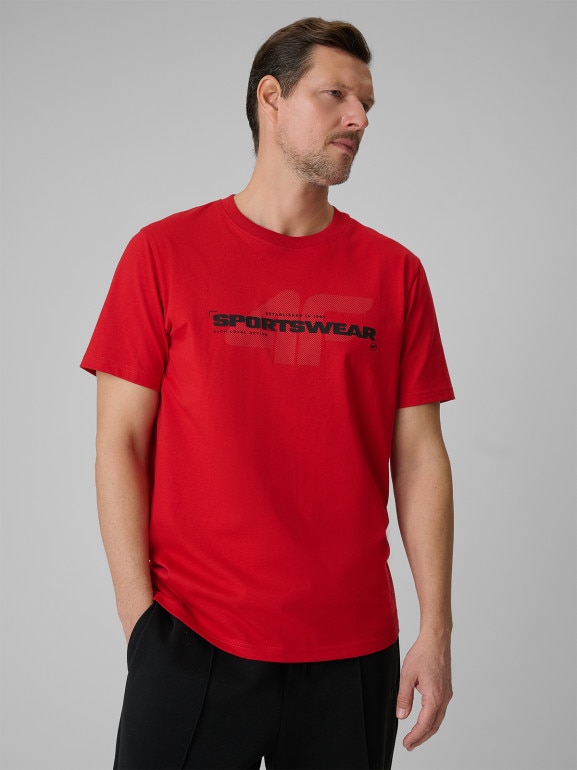 Męski t-shirt z nadrukiem 4F 4FWSS26TTSHM2666 - czerwony