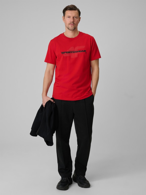 Męski t-shirt z nadrukiem 4F 4FWSS26TTSHM2666 - czerwony
