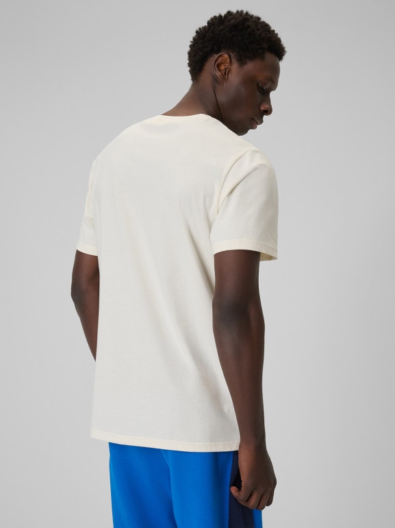 Męski t-shirt z nadrukiem 4F 4FWSS26TTSHM2666 - kremowy