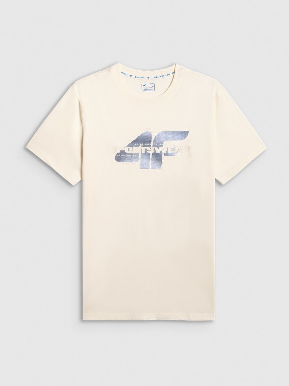 Męski t-shirt z nadrukiem 4F 4FWSS26TTSHM2666 - kremowy