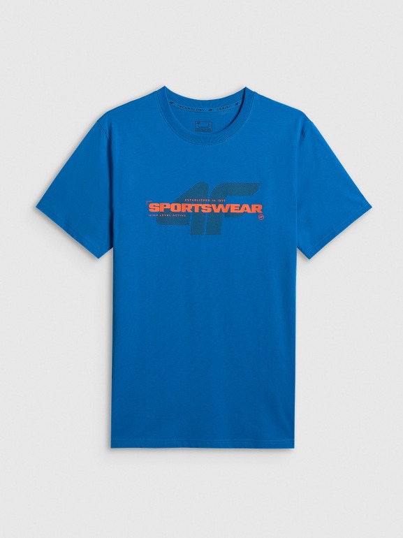 Męski t-shirt z nadrukiem 4F 4FWSS26TTSHM2666 - niebieski