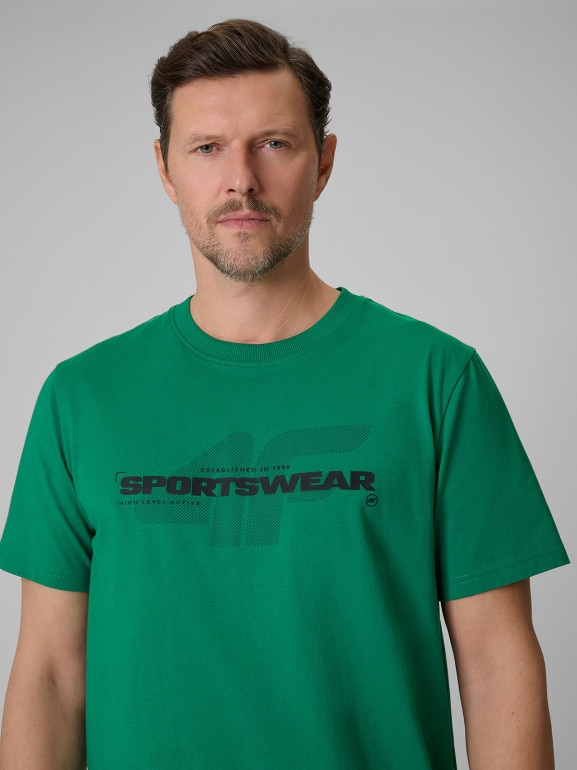 Męski t-shirt z nadrukiem 4F 4FWSS26TTSHM2666 - zielony
