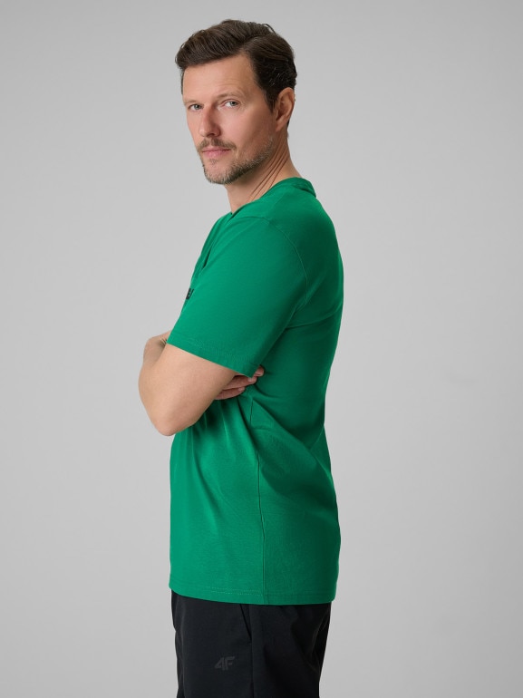 Męski t-shirt z nadrukiem 4F 4FWSS26TTSHM2666 - zielony