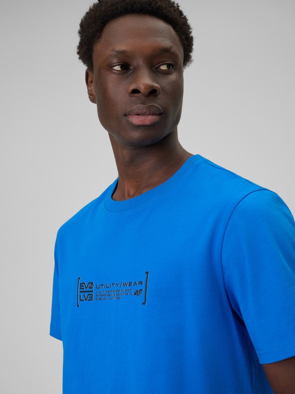 Męski t-shirt z nadrukiem 4F 4FWSS26TTSHM2668 - niebieski