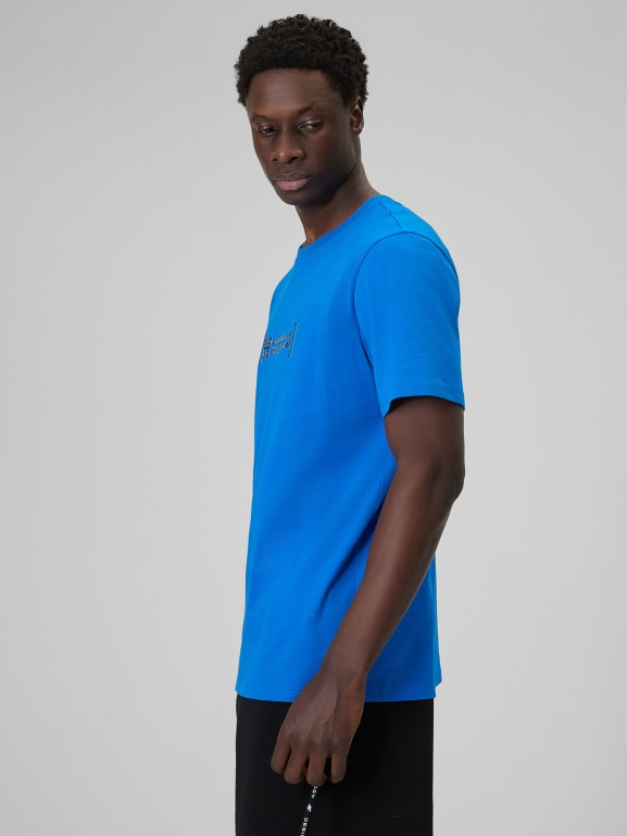 Męski t-shirt z nadrukiem 4F 4FWSS26TTSHM2668 - niebieski
