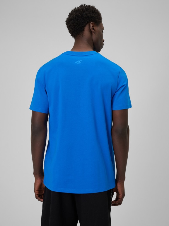 Męski t-shirt z nadrukiem 4F 4FWSS26TTSHM2668 - niebieski