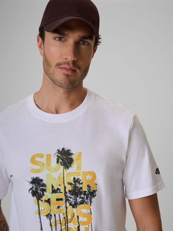 Męski t-shirt z nadrukiem 4F 4FWSS26TTSHM2784 - biały