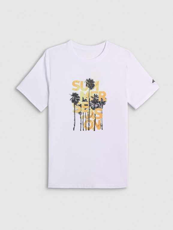 Męski t-shirt z nadrukiem 4F 4FWSS26TTSHM2784 - biały