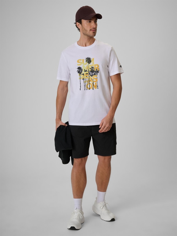 Męski t-shirt z nadrukiem 4F 4FWSS26TTSHM2784 - biały