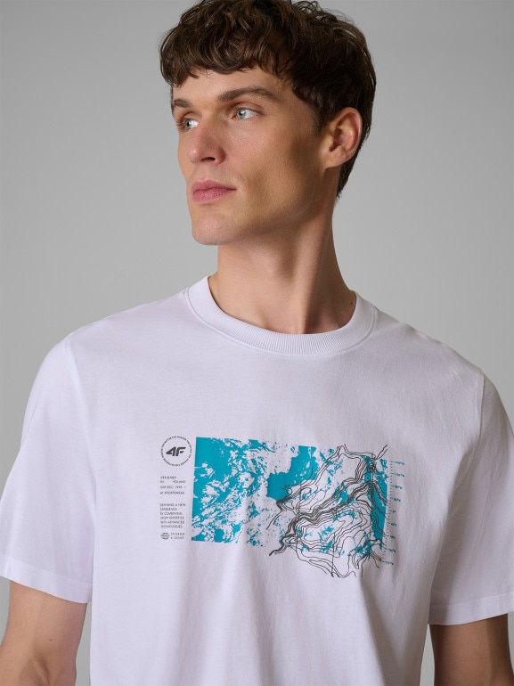 Męski t-shirt z nadrukiem 4F 4FWSS26TTSHM2823 - biały