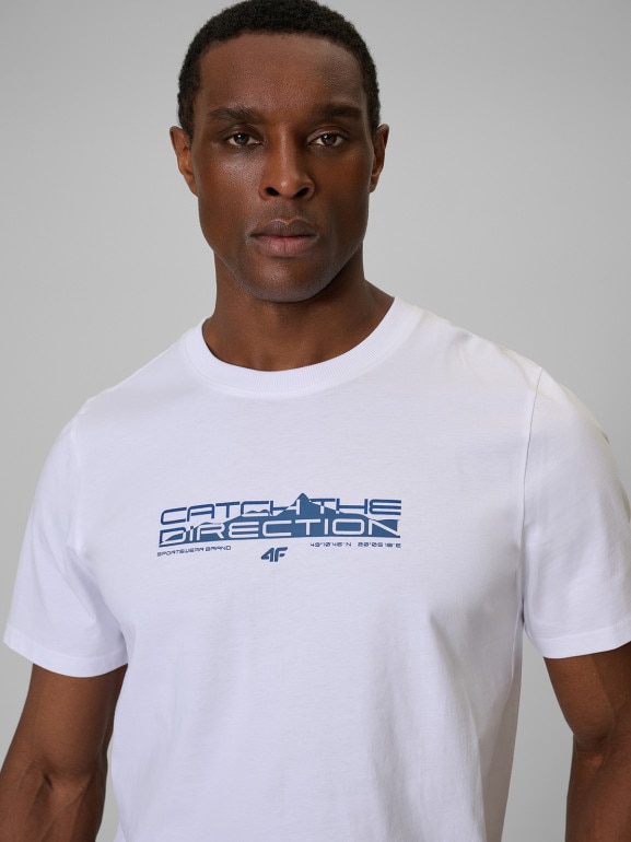 Męski t-shirt z nadrukiem 4F 4FWSS26TTSHM2824 - biały