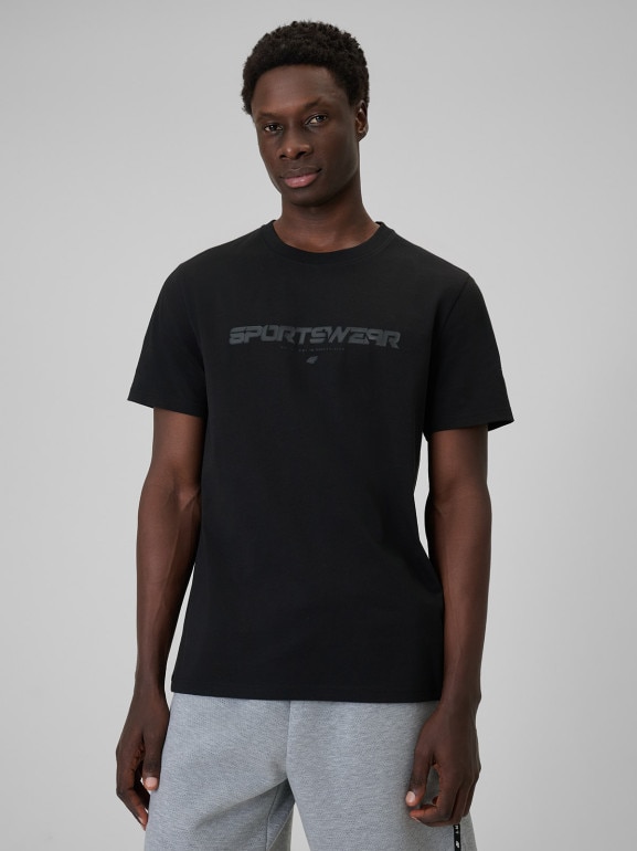 Męski t-shirt z nadrukiem 4F 4FWSS26TTSHM3033 - czarny