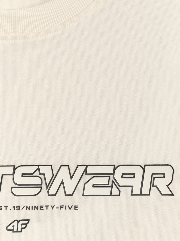 Męski t-shirt z nadrukiem 4F 4FWSS26TTSHM3033 - kremowy