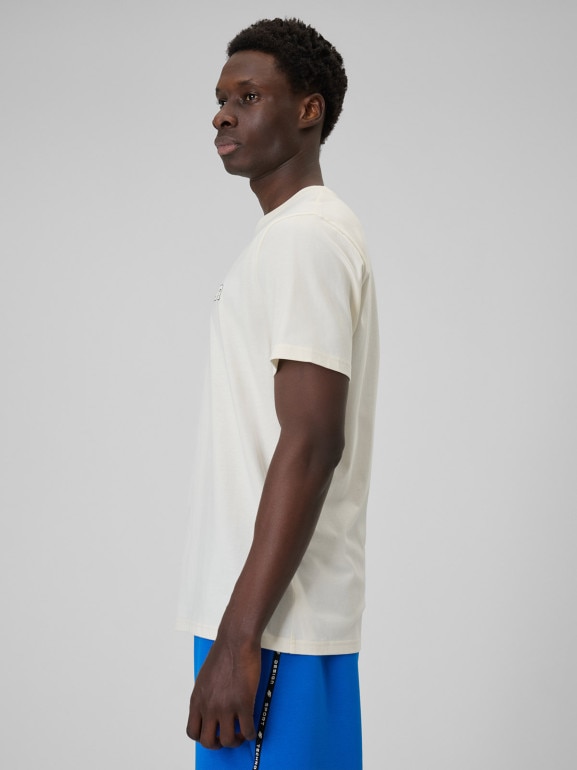 Męski t-shirt z nadrukiem 4F 4FWSS26TTSHM3033 - kremowy