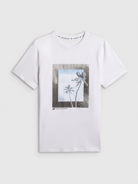 Męski t-shirt z nadrukiem 4F 4FWSS26TTSHM3034 - biały