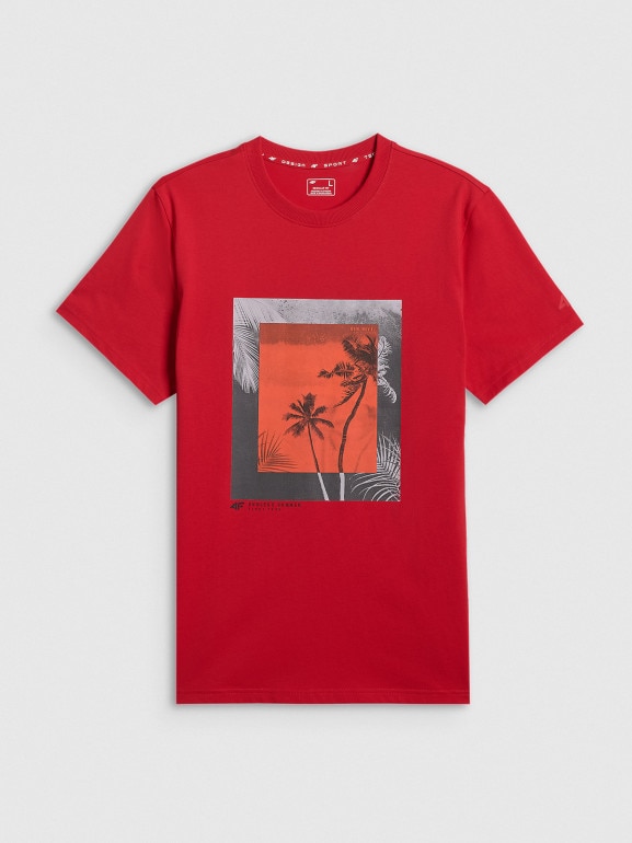 Męski t-shirt z nadrukiem 4F 4FWSS26TTSHM3034 - czerwony