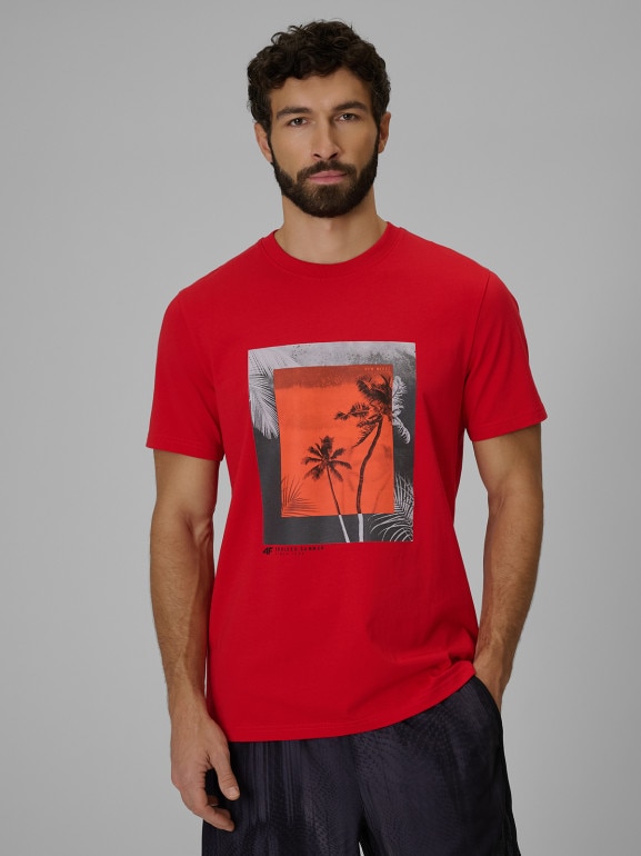 Męski t-shirt z nadrukiem 4F 4FWSS26TTSHM3034 - czerwony