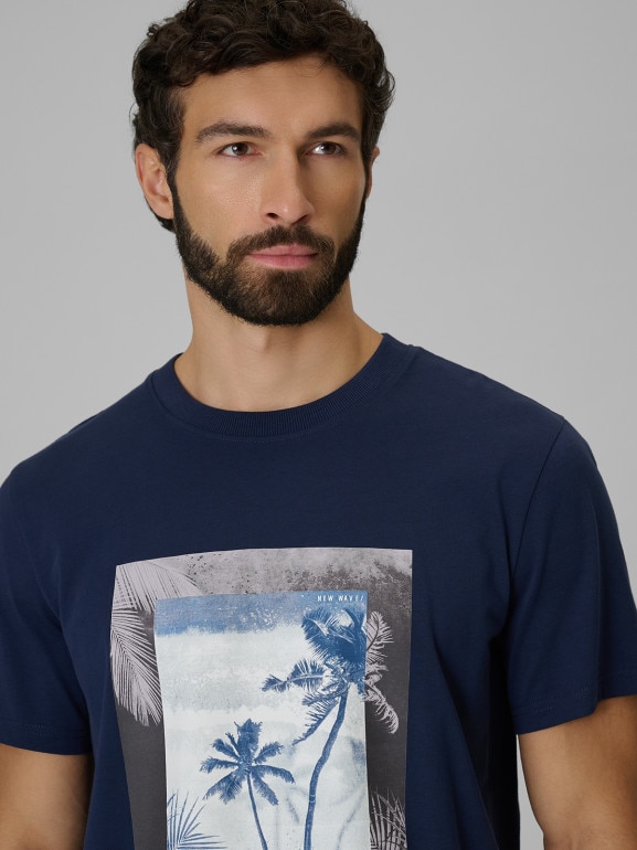 Męski t-shirt z nadrukiem 4F 4FWSS26TTSHM3034 - granatowy