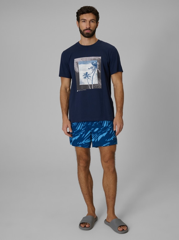 Męski t-shirt z nadrukiem 4F 4FWSS26TTSHM3034 - granatowy