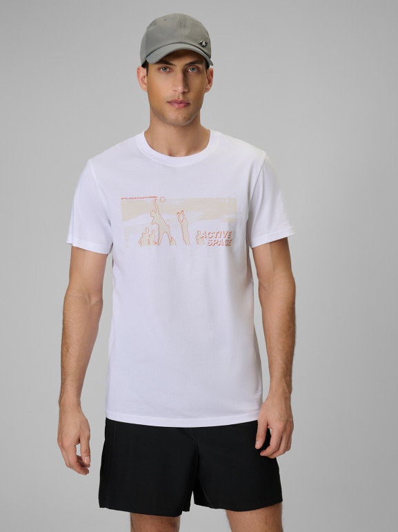 Męski t-shirt z nadrukiem 4F 4FWSS26TTSHM3035 - biały