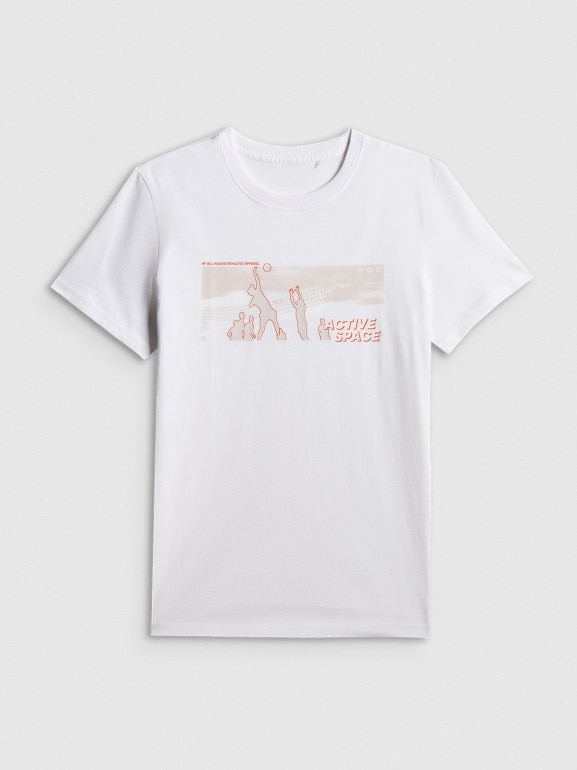 Męski t-shirt z nadrukiem 4F 4FWSS26TTSHM3035 - biały