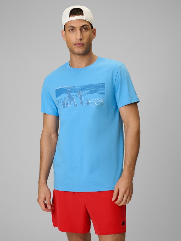 Męski t-shirt z nadrukiem 4F 4FWSS26TTSHM3035 - niebieski