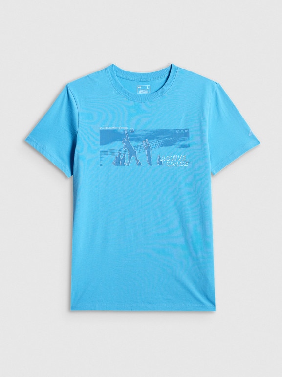 Męski t-shirt z nadrukiem 4F 4FWSS26TTSHM3035 - niebieski