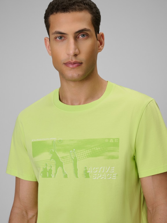Męski t-shirt z nadrukiem 4F 4FWSS26TTSHM3035 - zielony